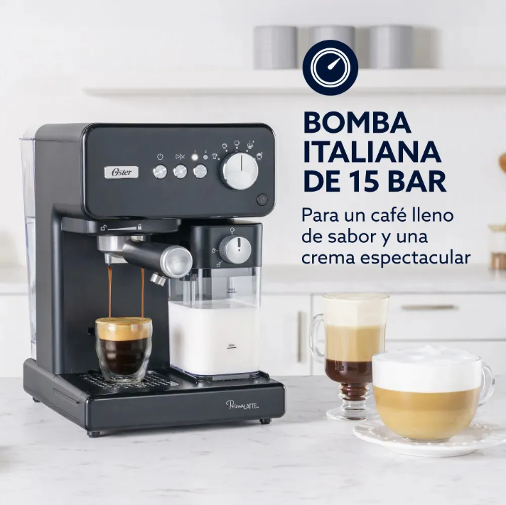 Cafetera Espresso Oster® PrimaLatte™ 15 Bares Espumador Automático (Negro)