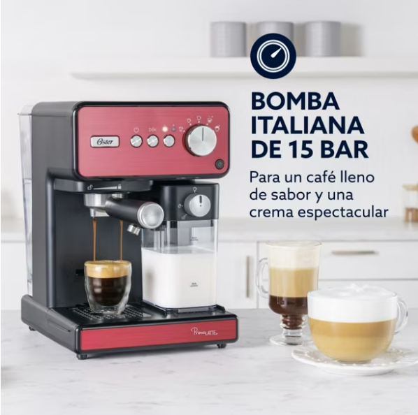 Cafetera Espresso Oster® PrimaLatte™ Roja Acero Inoxidable