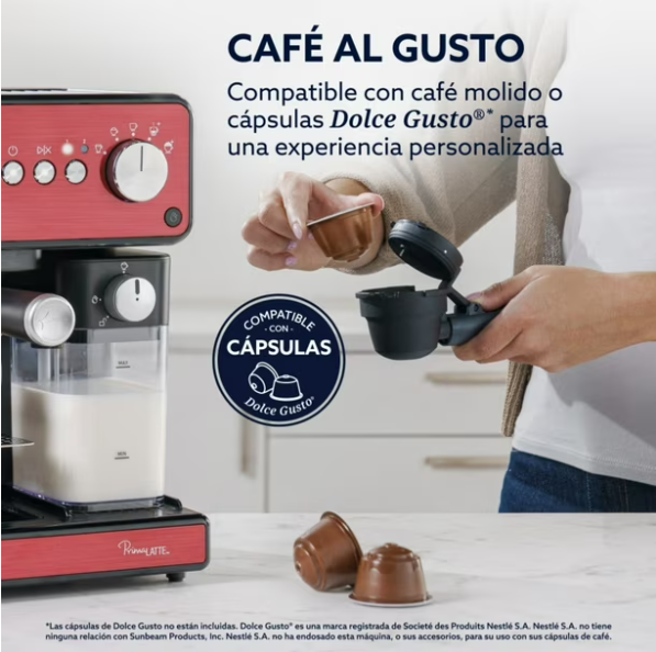 Cafetera Espresso Oster® PrimaLatte™ Roja Acero Inoxidable