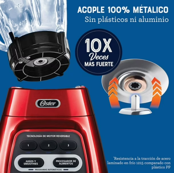 Licuadora Oster Reversible Roja con Vaso Blend-N-Go