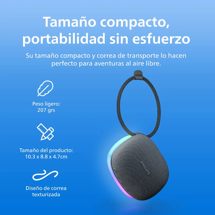 Parlante Bluetooth Portátil Philips con Luces Led