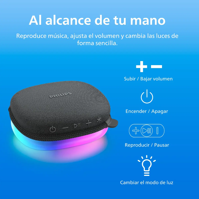 Parlante Bluetooth Portátil Philips con Luces Led
