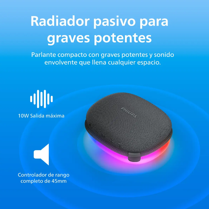 Parlante Bluetooth Portátil Philips con Luces Led