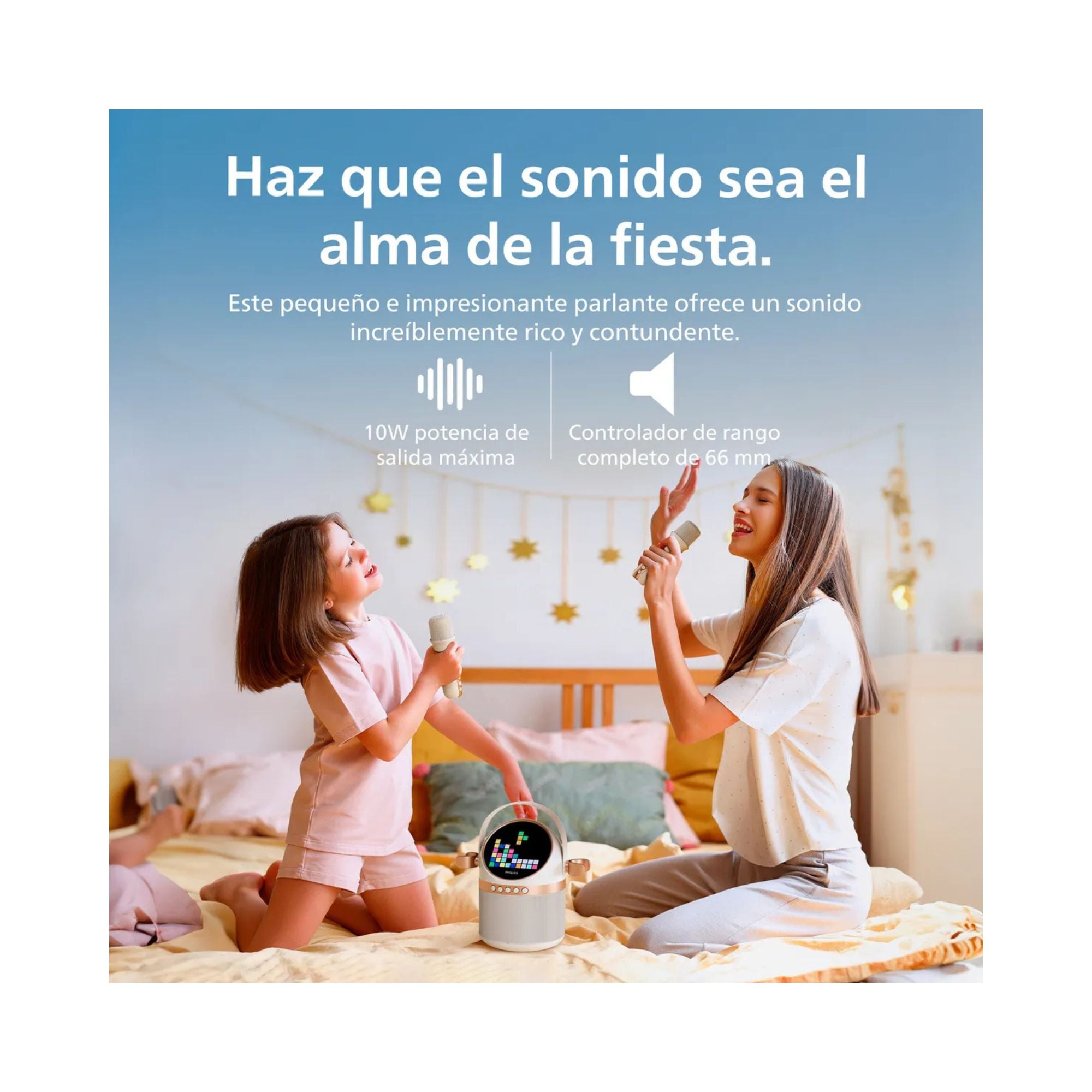 Parlante Inalámbrico Philips Tas2509 Karaoke 2 Microfonos Color Blanco