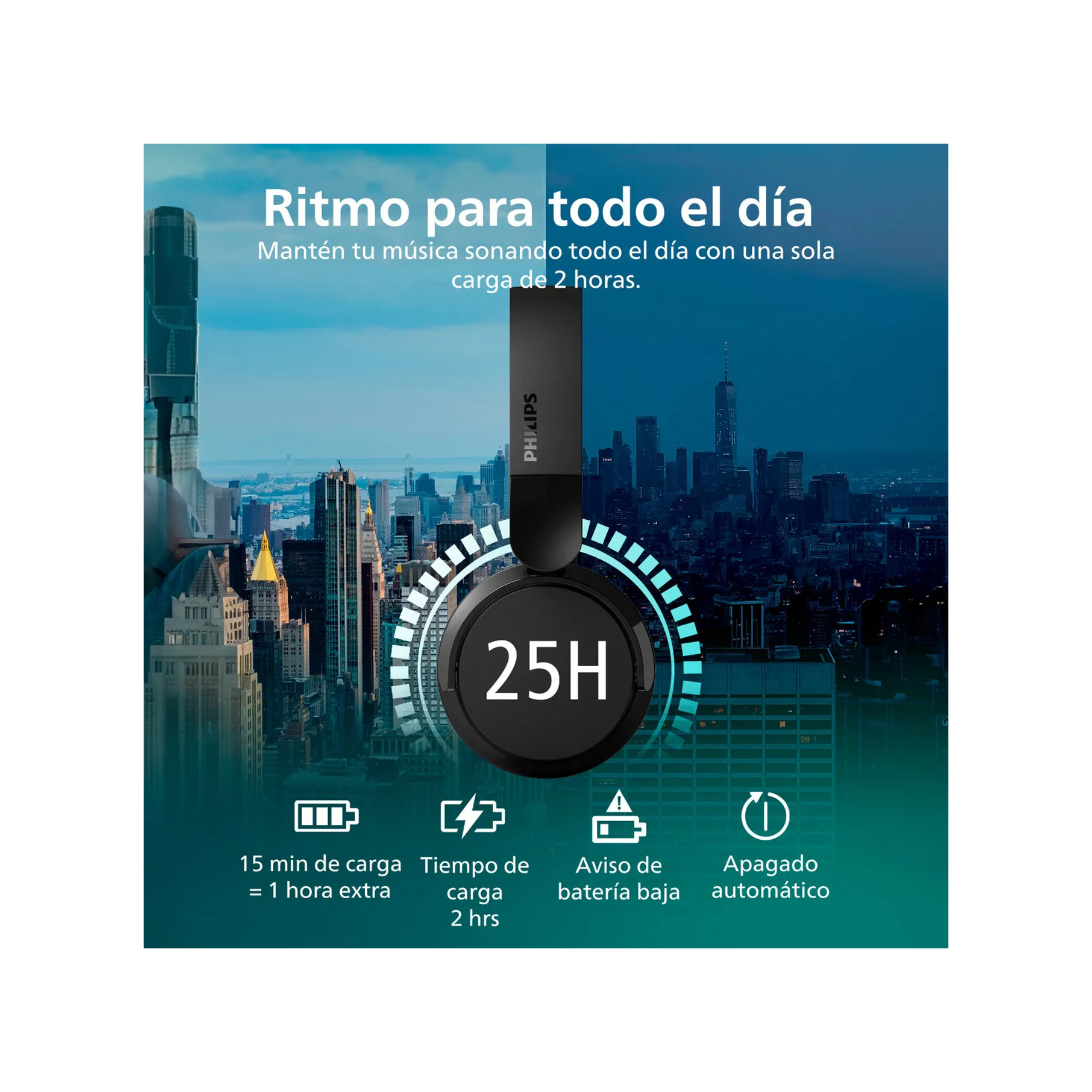 Audífono Headband Bluetooth Philips Negro