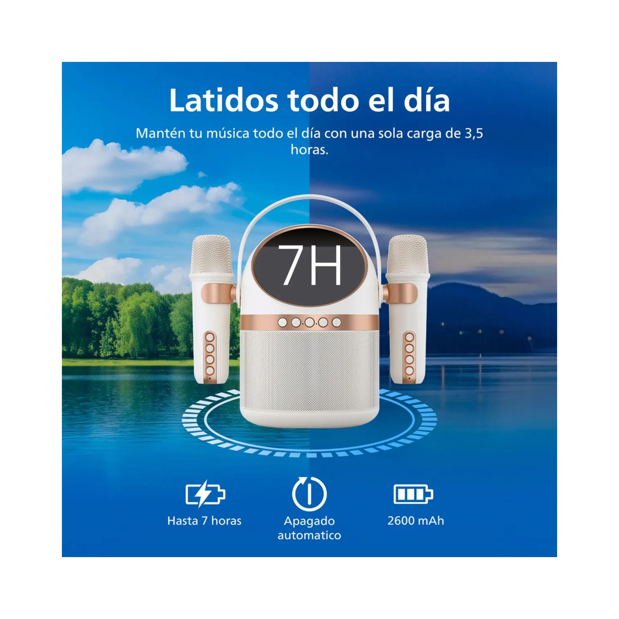 Parlante Inalámbrico Philips Tas2509 Karaoke 2 Microfonos Color Blanco