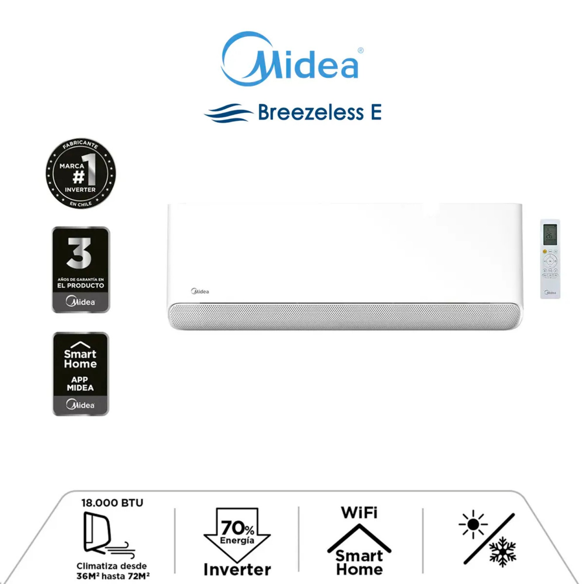 Aire Acondicionado Midea 18.000 BTU - Inverter Breezeless Wifi