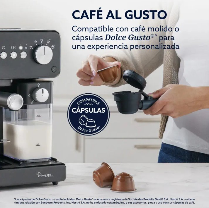 Cafetera Espresso Oster® PrimaLatte™ 15 Bares Espumador Automático (Negro)