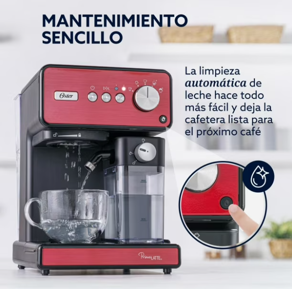 Cafetera Espresso Oster® PrimaLatte™ Roja Acero Inoxidable