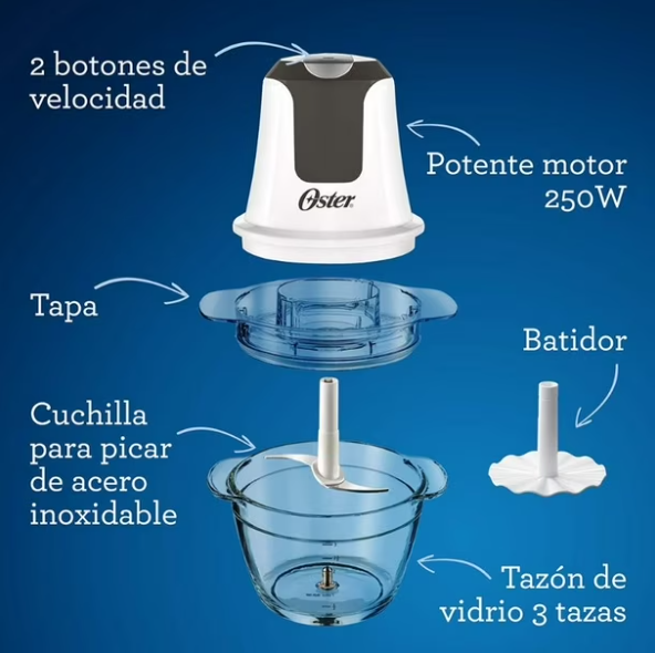 Mini Picadora Oster 3 Tazas Tazón de Vidrio