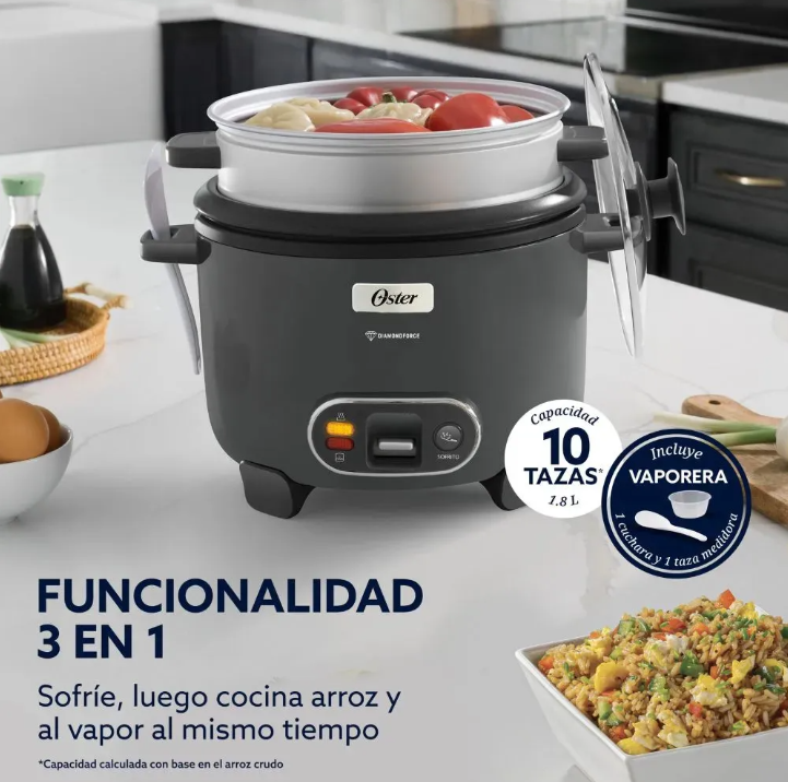 Arrocera 3 en 1 Oster® DiamondForce 10 Tazas con Vaporera