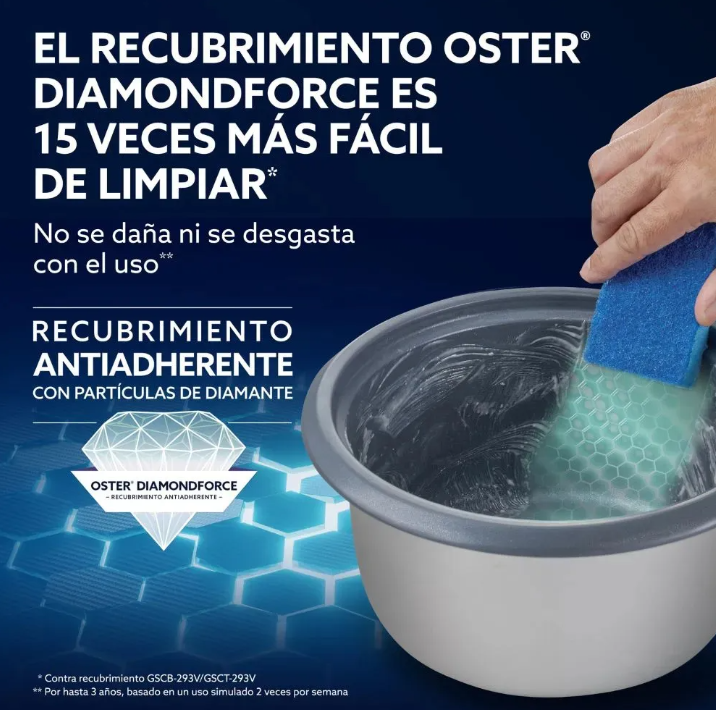 Arrocera 3 en 1 Oster® DiamondForce 10 Tazas con Vaporera